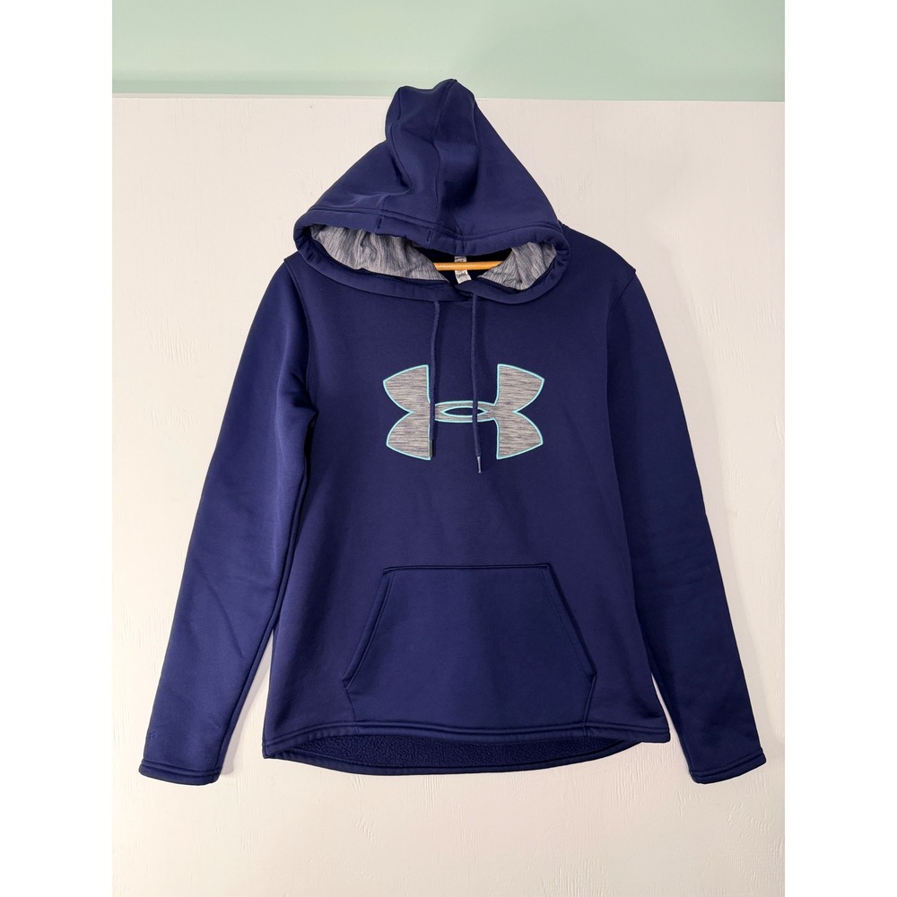 Under Armour Mens ColdGear Storm Hoodie Navy Blue Logo Sweatshirt Small